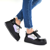 Pantofi Casual Dama din piele Naturala,Hanny,negrii cu lila