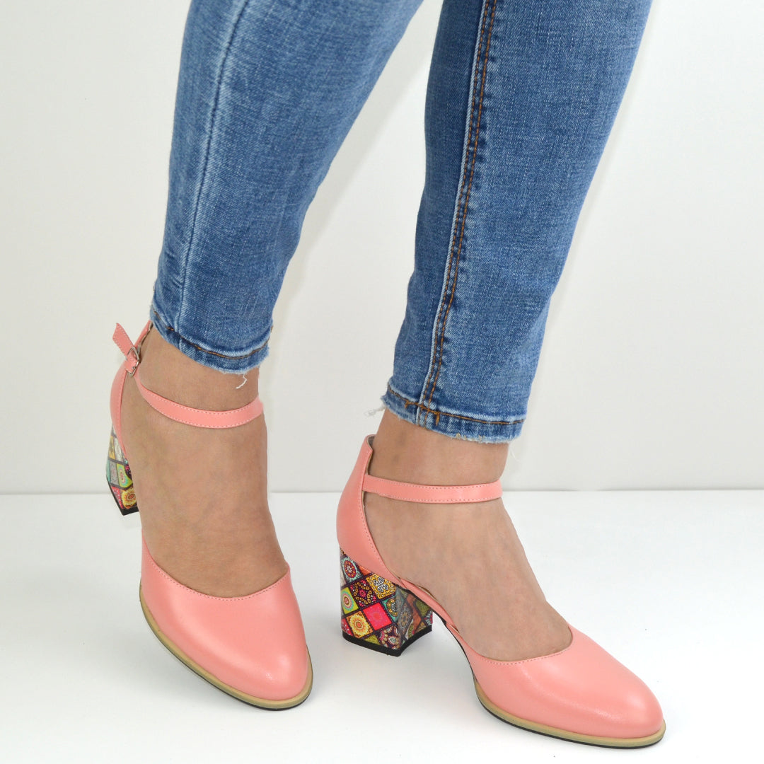 Pantofi Eleganti Dama din piele Naturala,Ane,roz