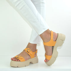 Sandale Dama din Piele Naturala,Marve,galbene