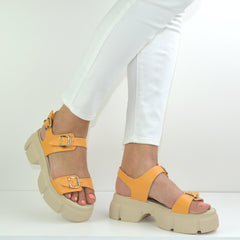 Sandale Dama din Piele Naturala,Marve,galbene