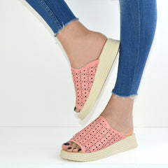 Sandale Dama din Piele Naturala,papuc,roz