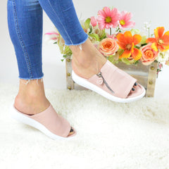 Sandale Dama din Piele Naturala,papuc,roz