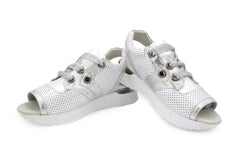 Sandale Dama din Piele Naturala,alb,argintiu