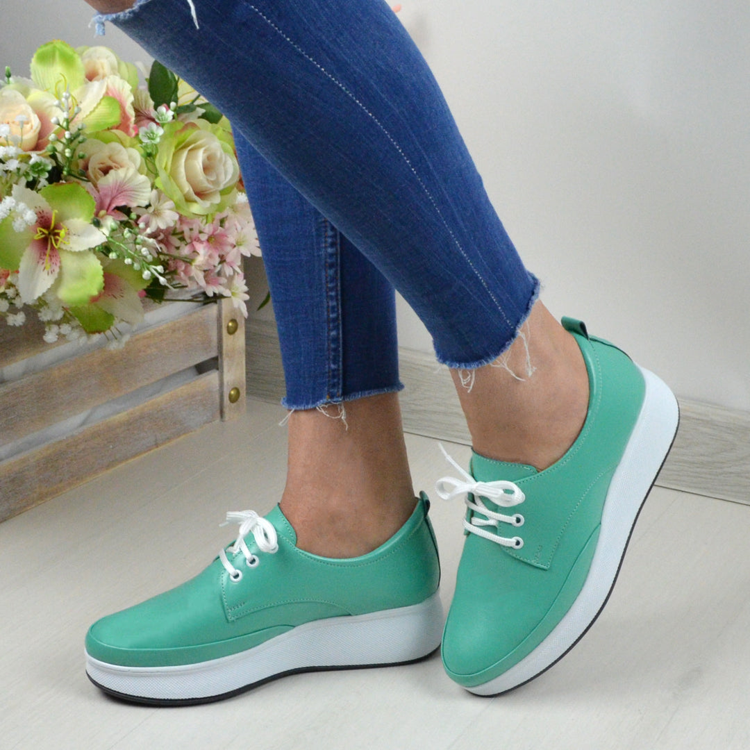 Pantofi Casual Dama din Piele Naturala,Roza,verzi