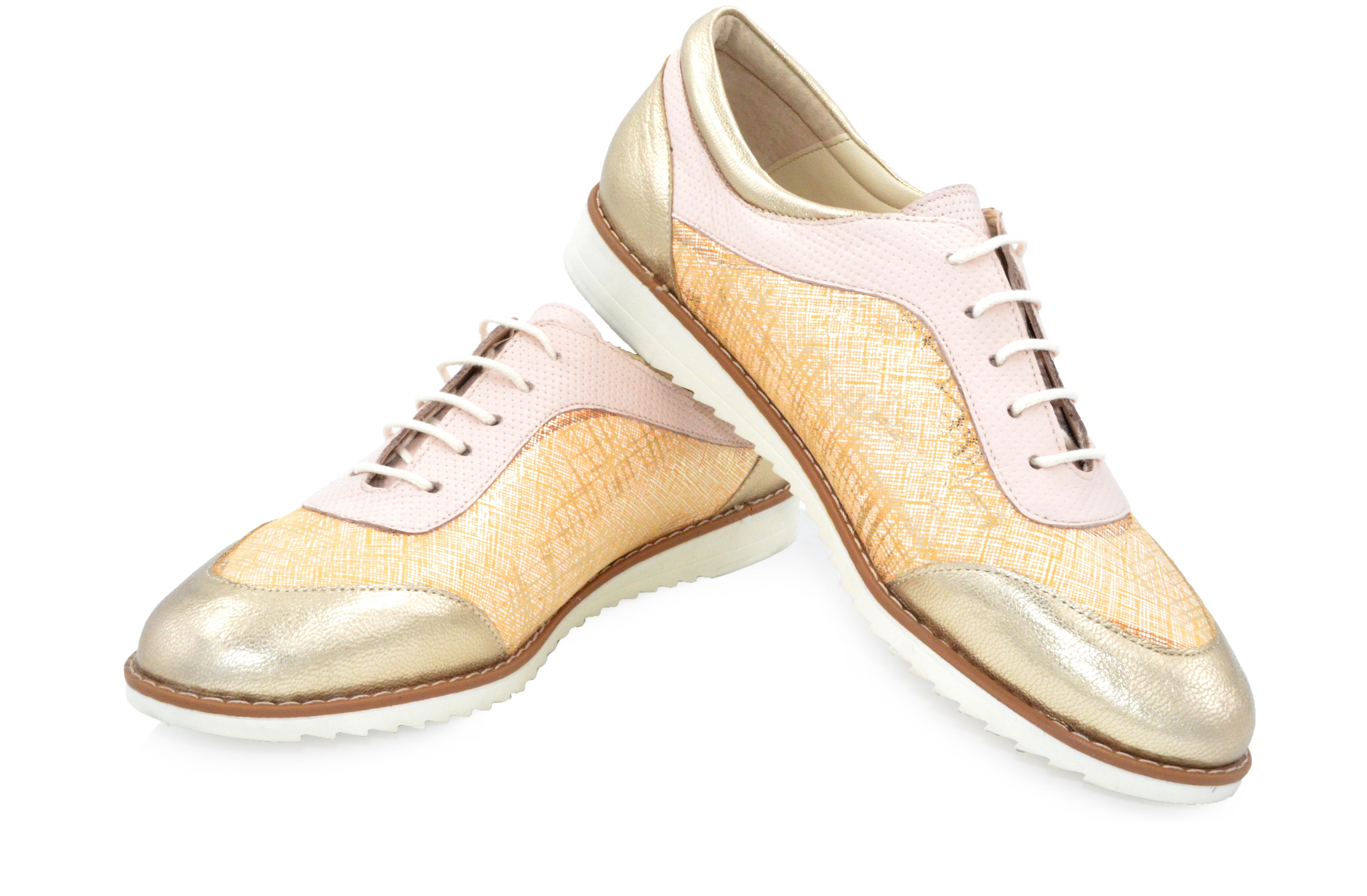 Pantofi Casual Dama din piele Naturala,caramel,gold