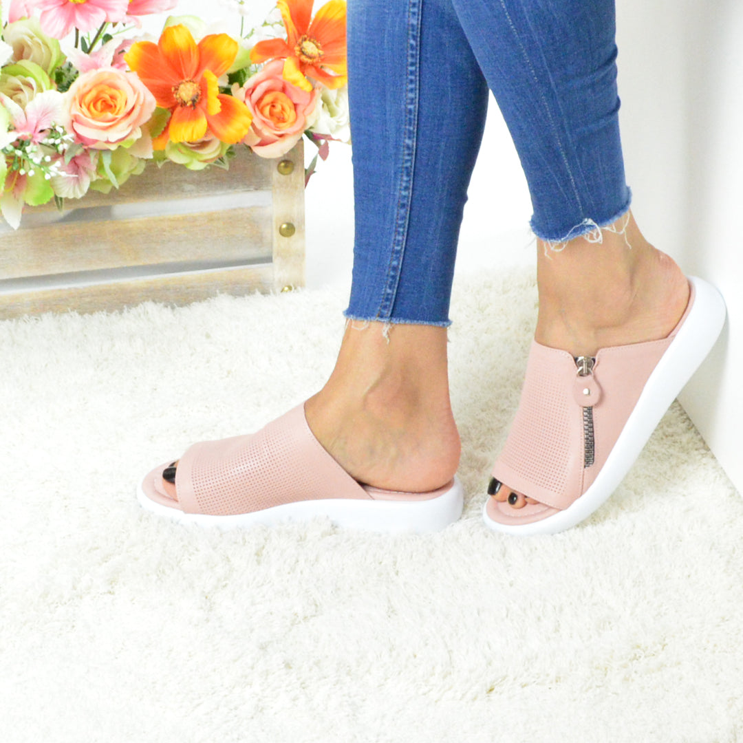 Sandale Dama din Piele Naturala,papuc,roz