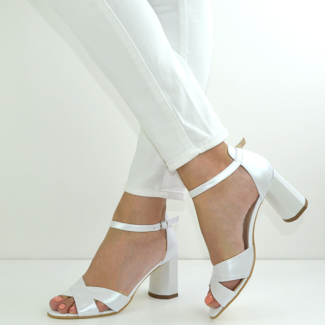 Sandale Dama din Piele Naturala,Melania,albe